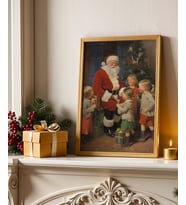 Çerçevesiz Poster Mutlu Çocuklar ve Noel Baba (Çok Renkli)