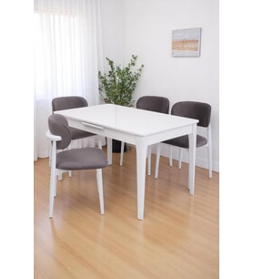 Paris Norte Lak Panel Mutfak Masa Sandalye Takımı 80x130cm (Beyaz)