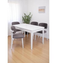 Paris Norte Lak Panel Mutfak Masa Sandalye Takımı 80x130cm (Beyaz)