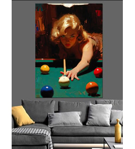 Bilardo Oynayan İkonik Marilyn Monroe Dekoratif Kanvas - Mdf Ahşap Tablo