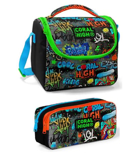 Coral High Siyah Yeşil Grafiti Erkek Çocuk Beslenme Çantası Seti