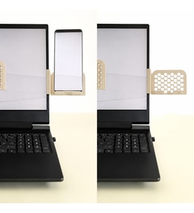 3D Baskı Monitor Telefon Tutucu - Petek Desenli Laptop Kenar Telefon Tutucu-Bej