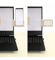 3D Baskı Monitor Telefon Tutucu - Petek Desenli Laptop Kenar Telefon Tutucu-Bej