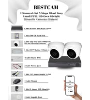 BESTCAM 2 Kameralı Set 5 Mega Piksel Sony Lensli FULL HD Gece Görüşlü Güvenlik Dome Kamera Seti 500 GB Hard Disk