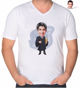 BK Gift Kişiye Özel Erkek Avukat Karikatürlü V Yaka Tişört-1 (Beyaz)