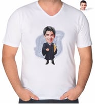 BK Gift Kişiye Özel Erkek Avukat Karikatürlü V Yaka Tişört-1 (Beyaz)