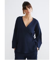 LCW Vision İndigo Kruvaze Yaka Dokulu Müslin Kadın Kimono