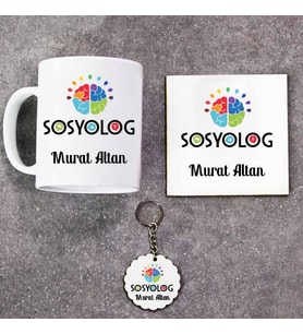 Sosyolog Kupa Bardak Altlık ve Anahtarlık Hediye Seti (Model 1)