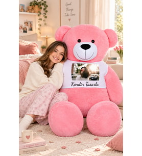Pandamke 180 cm Kendin Tasarla Tişörtlü Tatlım Peluş Ayıcık (%100 Yerli) (Pembe)