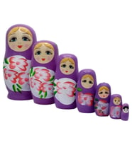 Ahşap Matruşka Bebek Yedili Set Mor