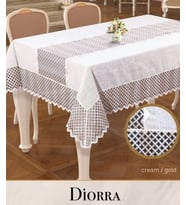 Diorra Model Krem-Gold Keten Kendinden Runnerli 160x220 cm Şık Yemek Masası Örtüsü