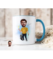 Bk Gift Kişiye Özel Golf Oyuncusu Karikatürlü Mavi Kupa Bardak-4, Sevgiliye Hediye, Arkadaşa Hediye