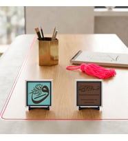 Modern ve Şık Mekânlar İçin Yüceltme Ayeti Kombini ve Meâlli Besmele Detaylı İkili Aksesuar 10x10 cm, Açık Kahve - Turkuaz