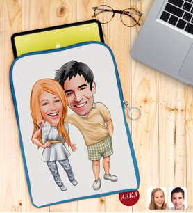 BK Gift Kişiye Özel Sevgililer Karikatürlü Taşınabilir Koruyucu Tablet Kılıfı & Organizer Çanta - Mavi-98