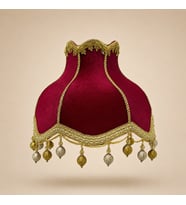 Kırmızı Kadife Gold İşlemeli El Yapımı Vintage Abajur Şapkası 30x27cm