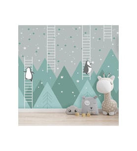 Dreamwall Penguen Desenli Isı Ve Ses Yalıtımlı Tekstil Duvar Kağıdı (Çok Renkli)