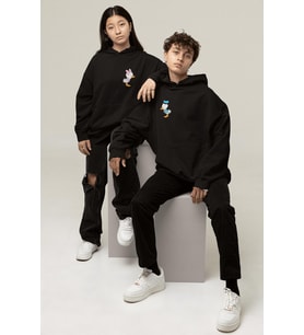 Mini Daisy ve Donald Duck Sevgili/Çift/Arkadaşlık 2'li Kapşonlu Sweatshirt Seti (Siyah)