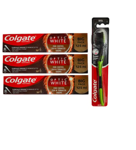 Optic White Kahve, Çay ve Tütün Kullanıcıları Için Süper Clean Black Orta Diş Fırçası + Macun 125 ml