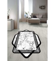 Dijital Baskılı Kaymaz Taban Yıkanabilir Lazer Kesim Salon Halısı Yolluk NLZR-HT-796 (Beyaz)