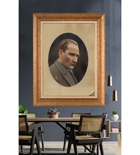Altın Varaklı Çerçeveli Paspartulu Atatürk Tablo TR1303 (Gold)