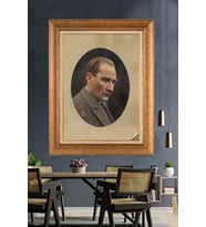 Altın Varaklı Çerçeveli Paspartulu Atatürk Tablo TR1303 (Gold)