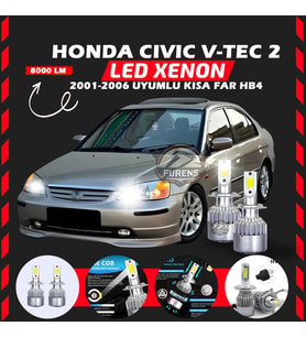 Honda Civic V-TEC 2 2001-2006 Kısa Far Uyumlu Şimşek Etkili Led Xenon Performance Series HB4