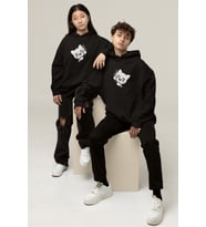 Sevgili Çift Kombini Özel Tasarım Oversize Kapüşonlu Sweatshirt – Trend Hoodie (Siyah)