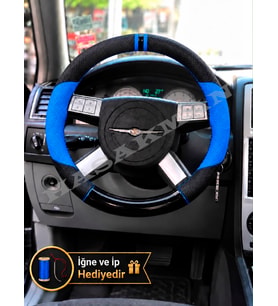 Dodge Magnum Dikme Direksiyon Kılıfı Delikli Deri Parlak Siyah Mavi Detay Çift Yüzük ve Dikiş 2005-2008