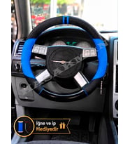 Dodge Magnum Dikme Direksiyon Kılıfı Delikli Deri Parlak Siyah Mavi Detay Çift Yüzük ve Dikiş 2005-2008