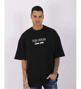 Erkek Kısa Kol Yazlık Tişört Bisiklet Yaka Baskılı Oversize T-Shirt - Siyah