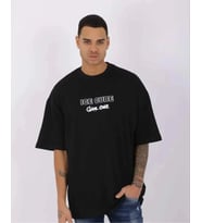 Erkek Kısa Kol Yazlık Tişört Bisiklet Yaka Baskılı Oversize T-Shirt - Siyah