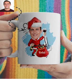 Noel Baba Karikatürlü  Yılbaşı Kupası Kişiye Özel