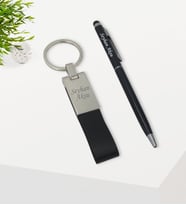 BK Gift Kişiye Özel Siyah Touchpen Tükenmez Kalem ve Deri Anahtarlık Hediye Seti