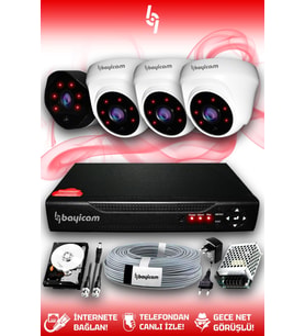 BAYICAM 4 Kameralı Uzay 3 İç Kamera Set 1 TB HDD Full HD Gece Görüşlü Güvenlik Kamerası Sistemi