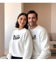 Sevgililer Günü Kombin Erkek Kadın Kral Kraliçe Görselli Bisiklet Yaka Sweatshirt 5011 (Beyaz)