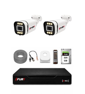 FURY 2 Kameralı 5MP Lens 1080P 6 Warm LED Renkli Gece Görüşlü Güvenlik Kamera Sistemi 320GB 1606