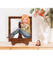 BK Gift Kişiye Özel Kadın Karikatürlü Ahşap Standlı 3D Biblo-102 (Beyaz)