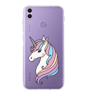 Huawei Honor 8c Uyumlu Kamera korumalı Kapak Unicorn Tasarımlı  Şeffaf Kılıf
