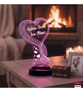 Tek Kalp Temalı 3D LED Lamba  Aşk ve Sevgi Hediyesi - LoveLamp