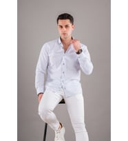 BİCAN PUANTİYELİ YAKA DÜĞMELİ SLİMFİT ERKEK GÖMLEK (Beyaz)