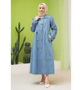 6632-Reglan Kollu Süs Pileli Denim Ceket Mavi