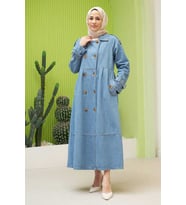 6632-Reglan Kollu Süs Pileli Denim Ceket Mavi