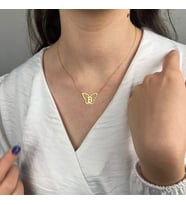 Kelebek Harf Kolye - Altın Kelebek Kolye -Kelebek Harf Kolye (STD)
