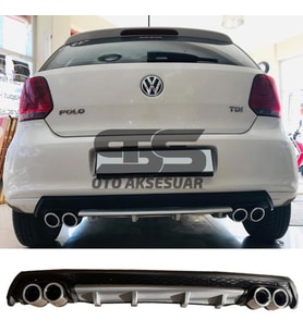 Volkswagen Polo MK5 Difüzör Arka Tampon Eki 4 Egzoz Çıkışlı Gri Lüx Tip