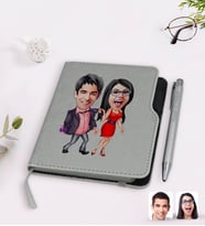 BK Gift Kişiye Özel Sevgililer Karikatürlü Gri Termo Deri Defter Kalem Seti-4