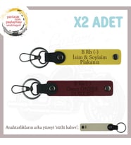 Motor Tutkunlarına, İsim Plaka ve B Rh (-) Kan Grubu Yazılı Özel Üretim x2 Anahtarlık, Sarı-Bordo-SK (Çok Renkli)