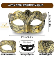 Altın Renk Eskitme Maskeli Balo Maskesi – Venedik Tarzı Parti Maskesi