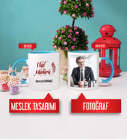 Okul Müdürü Kupa Bardak Mavi Fotoğraflı