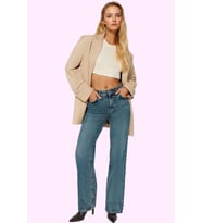 Kadın Denim Pantolon Yüksek Bel Geniş Paça Pamuk Günlük ve Şık Hafta Sonu Kaliteli Malzeme (Mavi)