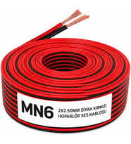 50 mm Hoparlör Kablosu 40 Metre Siyah Kırmızı Kordon Amfi ve Ses Sistemi Kablosu